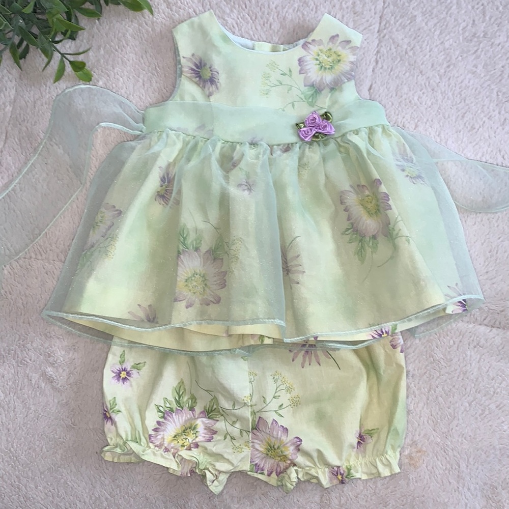 Youngland Green & Purple Floral Dress 6-9M Baby Girl GUC